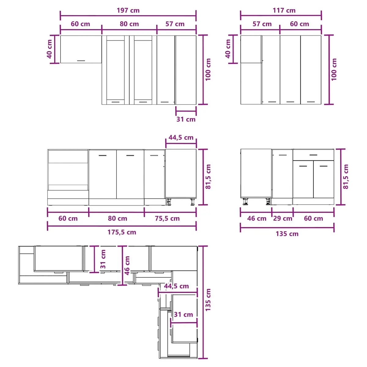 8-Piece Modern White Kitchen Cabinet Unit