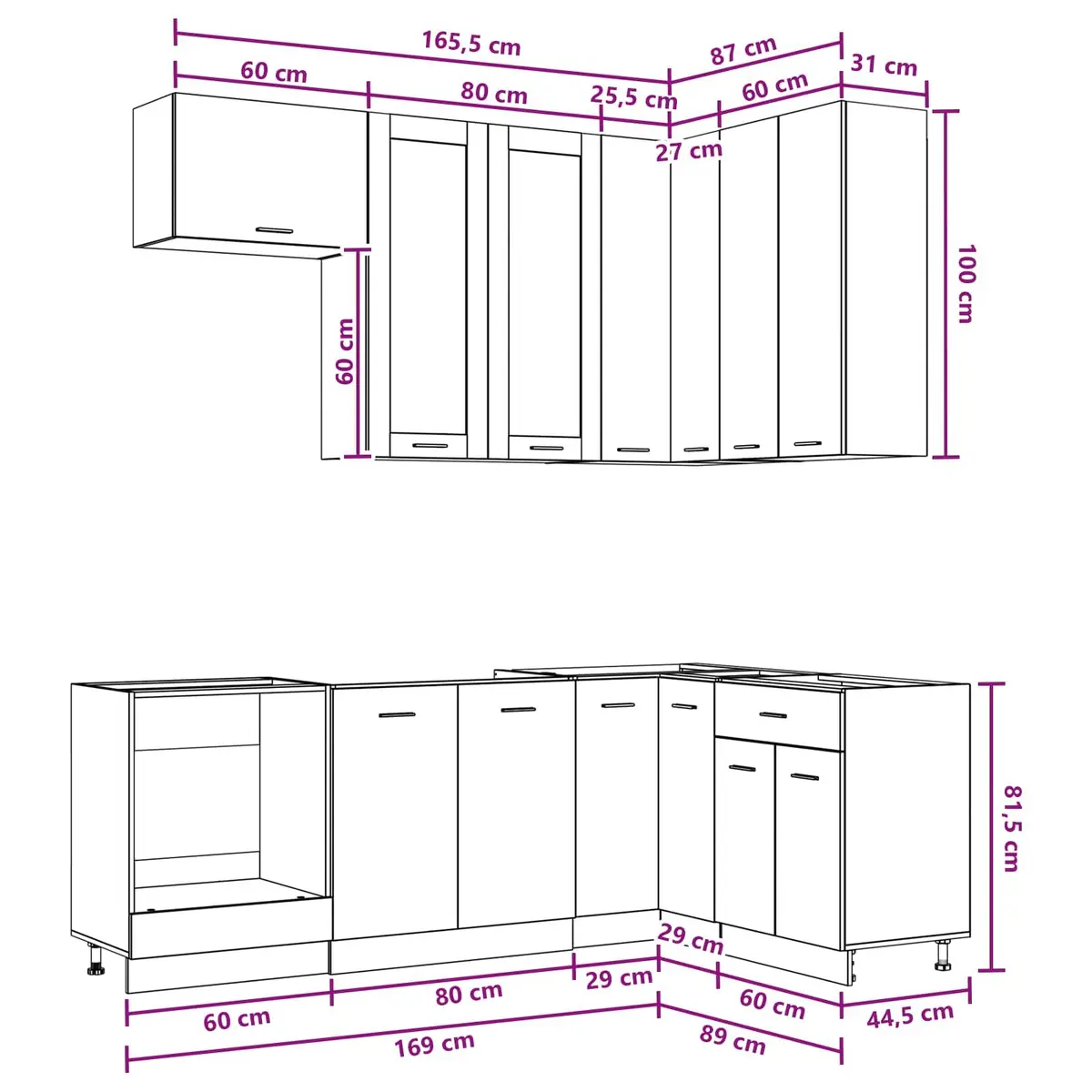 8-Piece Modern White Kitchen Cabinet Unit