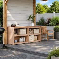 2 Piece Outdoor Kitchen Cabinet Set in Brown Wood