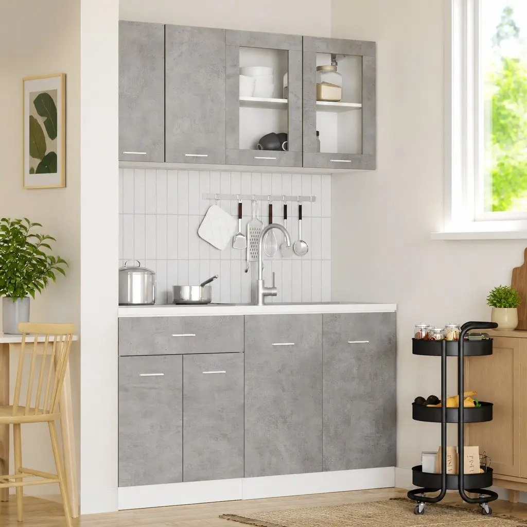 Grey 4-Piece Kitchen Cabinet Set with Drawers and Shelves