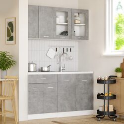 Grey 4-Piece Kitchen Cabinet Set with Drawers and Shelves