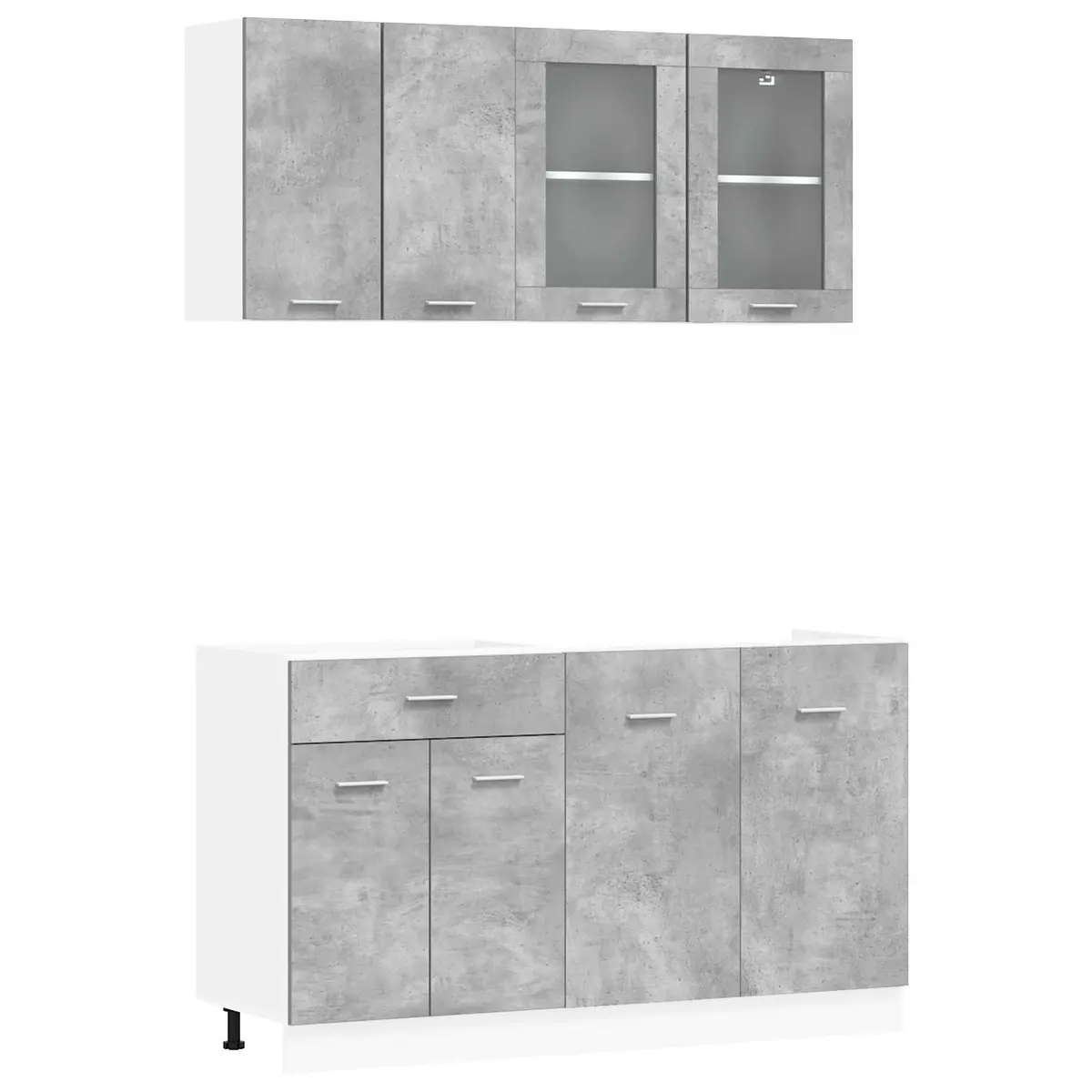 Kitchen Cabinet Set Grey 4 Piece Engineered Wood Storage Unit Drawers Shelves