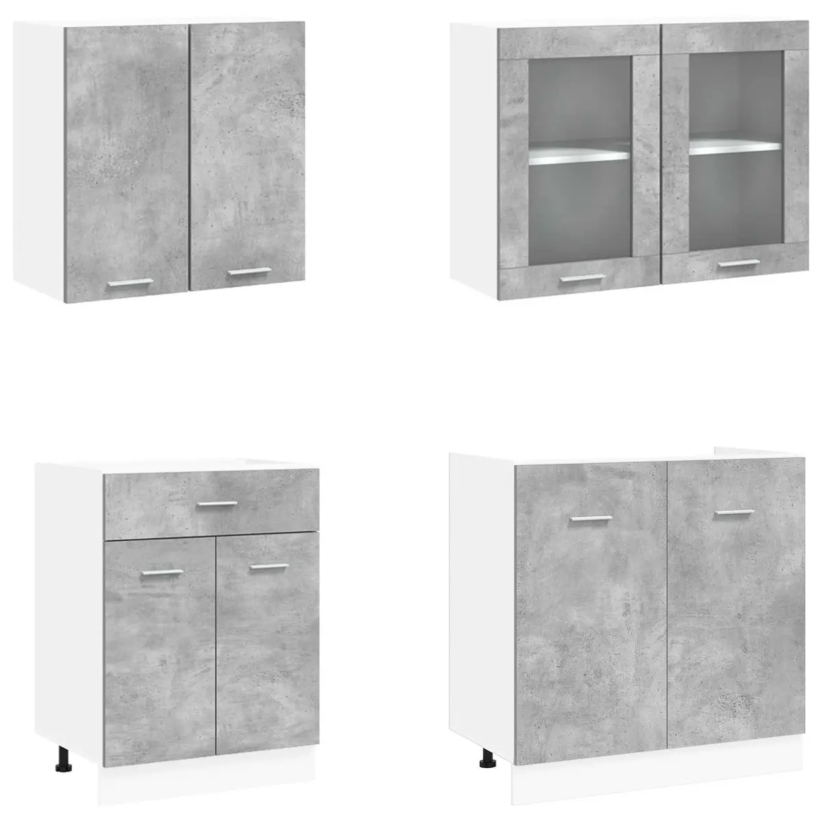 Kitchen Cabinet Set Grey 4 Piece Engineered Wood Storage Unit Drawers Shelves