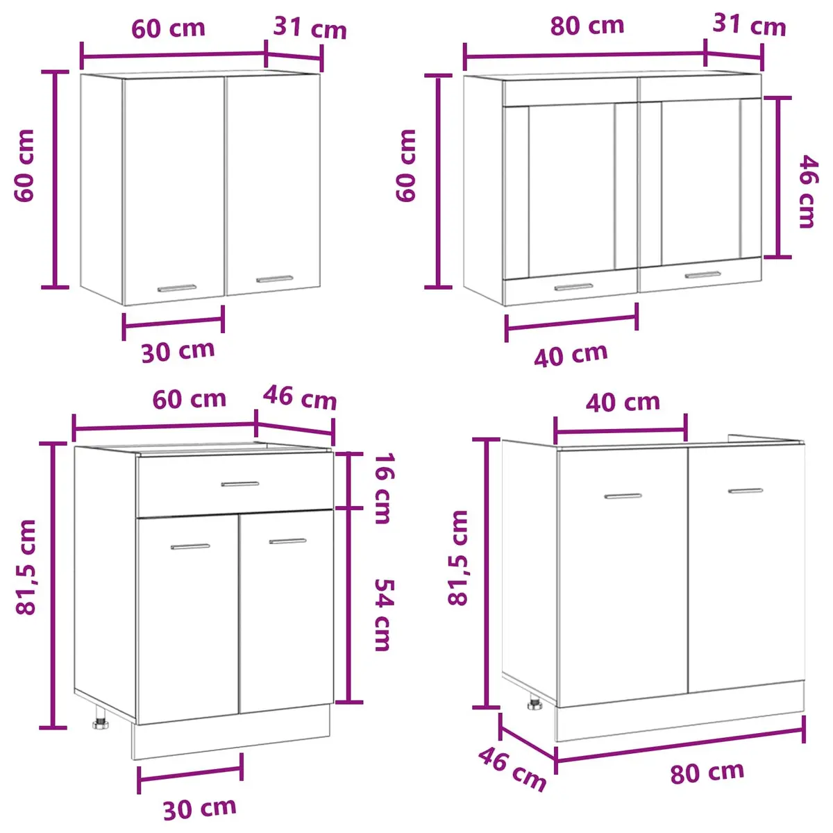Kitchen Cabinet Set Grey 4 Piece Engineered Wood Storage Unit Drawers Shelves