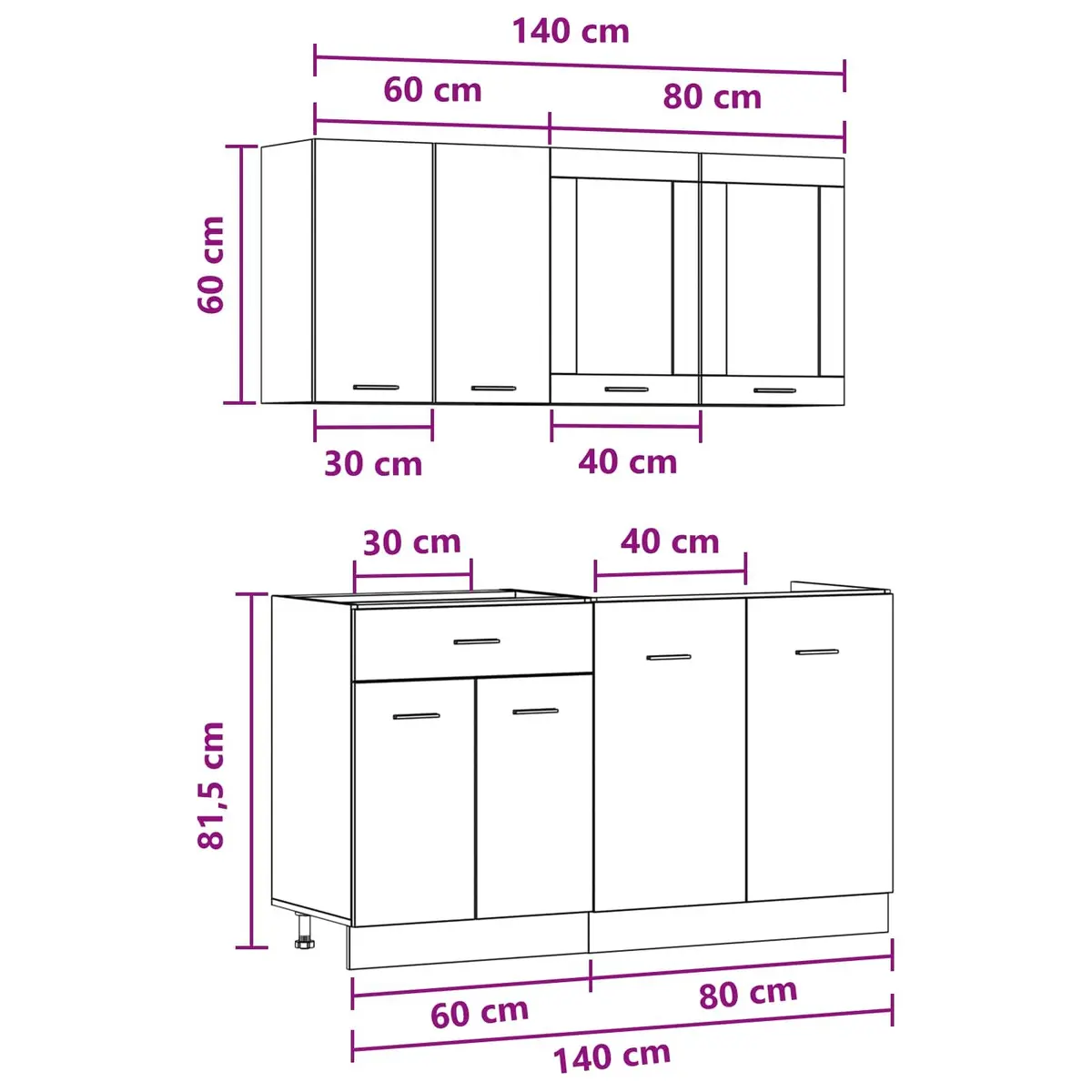 Kitchen Cabinet Set Grey 4 Piece Engineered Wood Storage Unit Drawers Shelves