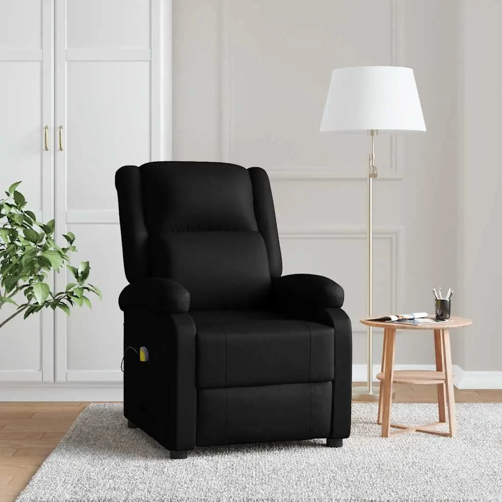 Electric Massage Chair Reclining Black Faux Leather 3 Positions 6 Points Vibration Massage