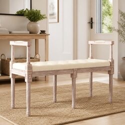 Linen Bench with Wood Legs 110x40x70 cm