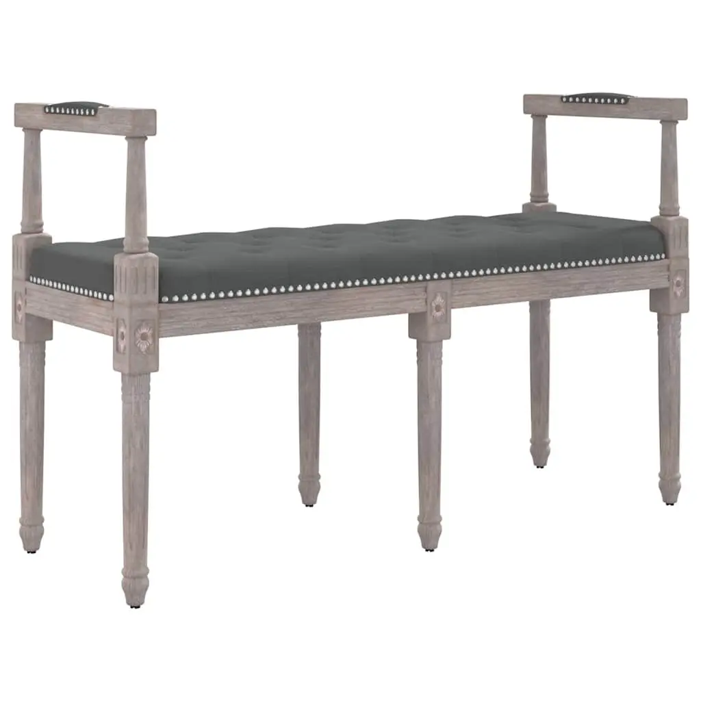 Bench Grey Fabric Seat Tufted Padded Cushion Wooden Legs