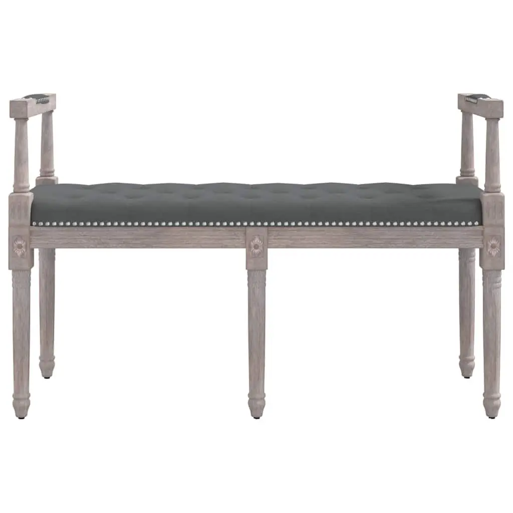 Bench Grey Fabric Seat Tufted Padded Cushion Wooden Legs