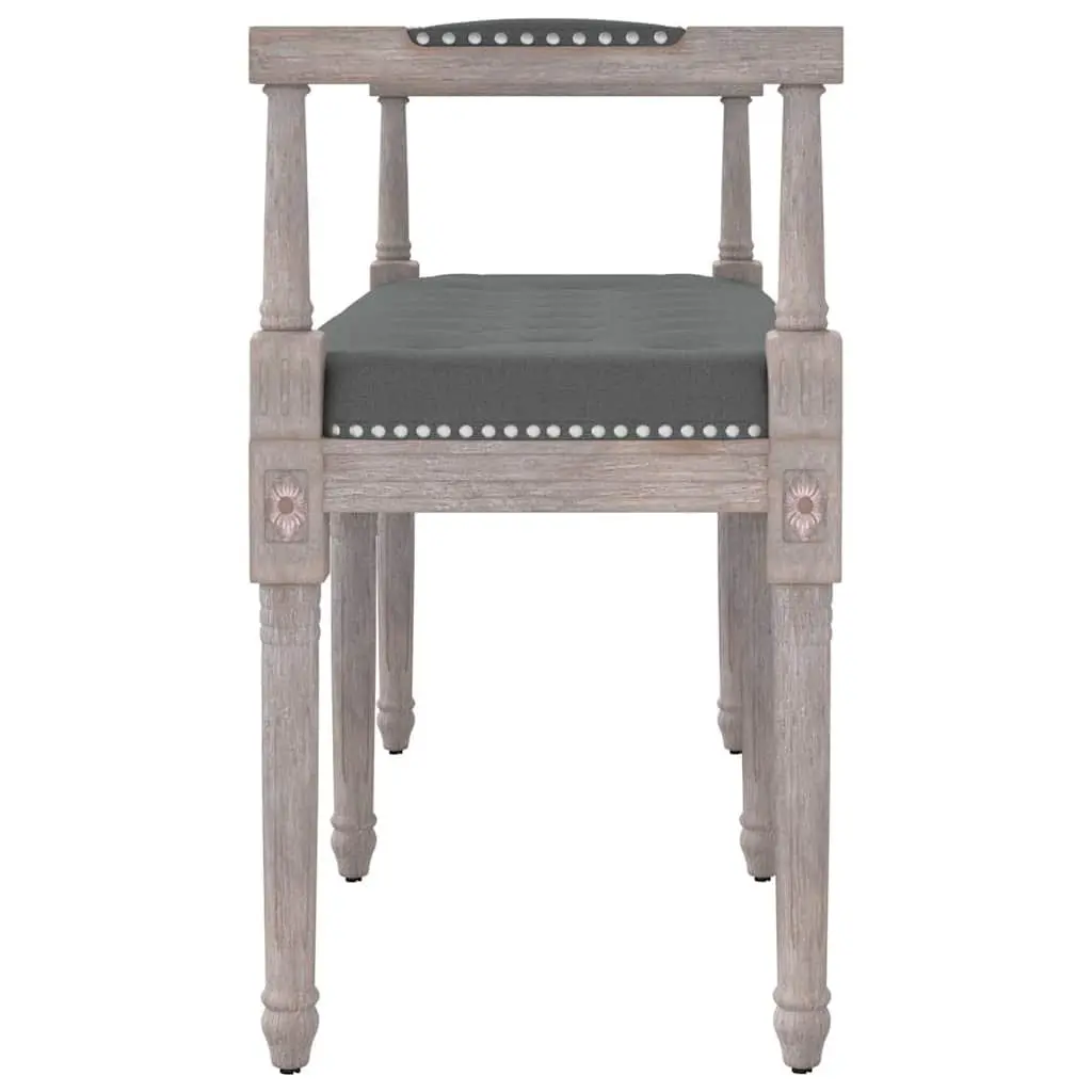 Bench Grey Fabric Seat Tufted Padded Cushion Wooden Legs