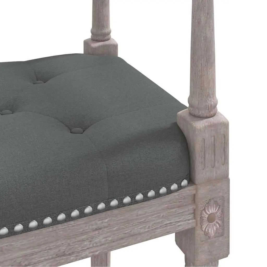 Bench Grey Fabric Seat Tufted Padded Cushion Wooden Legs