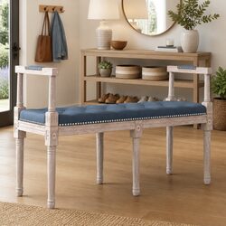 Elegant Velvet Upholstered Bench with Wooden Legs
