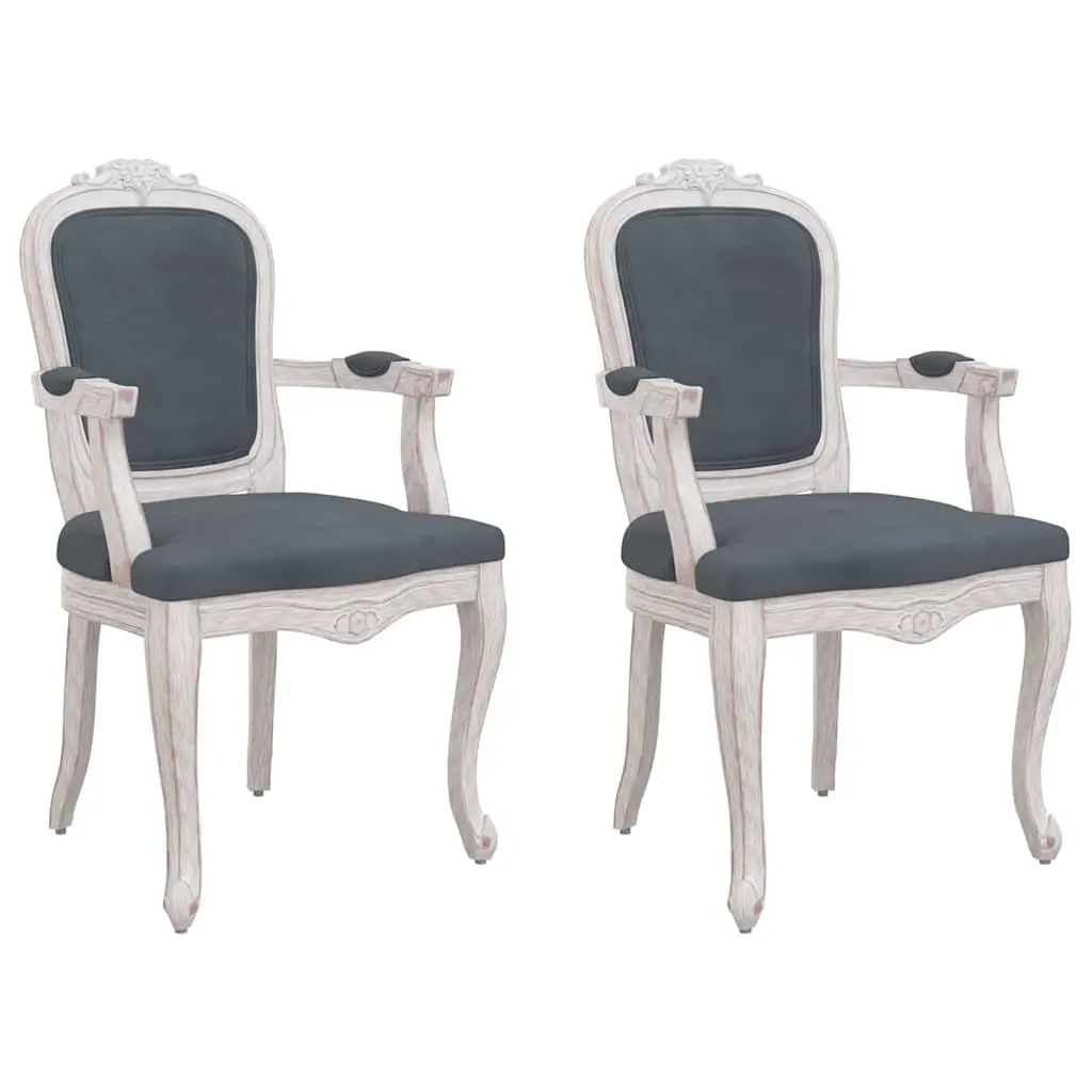 Dining Chairs Grey Velvet Upholstery Wooden Legs 2 Piece