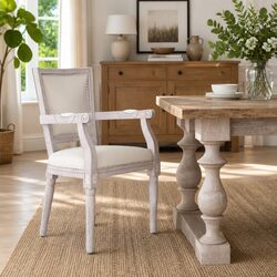 Elegant Beige Dining Chair with Wooden Frame
