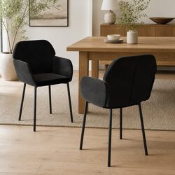 Elegant Black Velvet Dining Chairs 2 pcs with Armrests