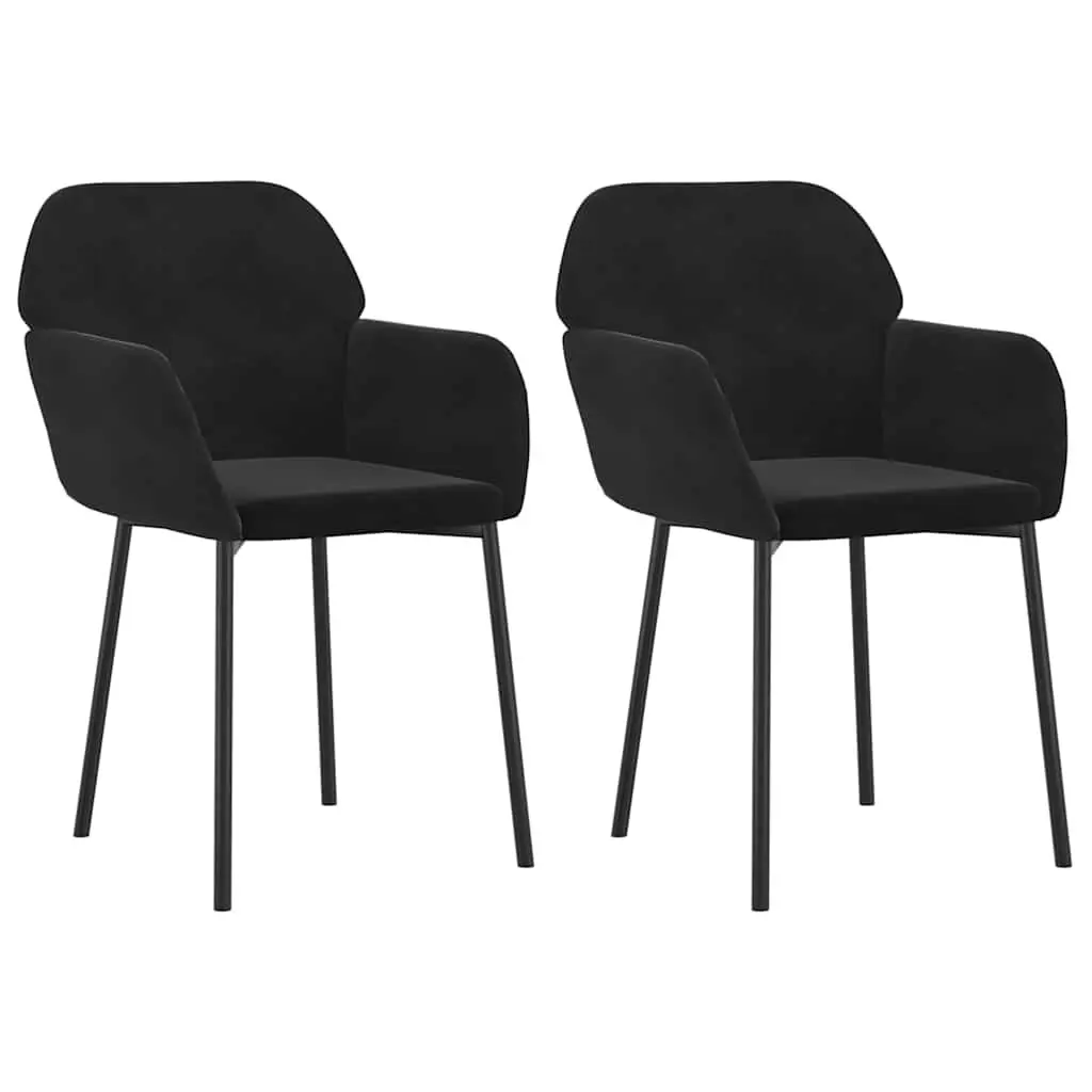 Dining Chairs Black Velvet 2 pcs Padded Foam Armrest Backrest Metal Plywood Frame