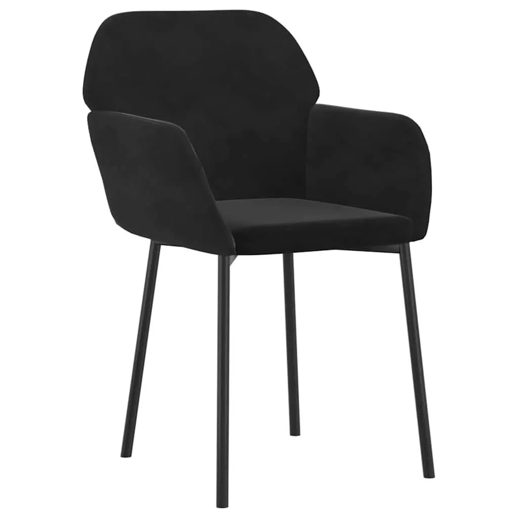 Dining Chairs Black Velvet 2 pcs Padded Foam Armrest Backrest Metal Plywood Frame