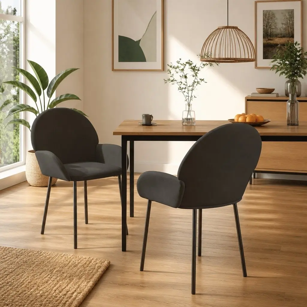 Set of 2 Grey Velvet Dining Chairs with Armrests