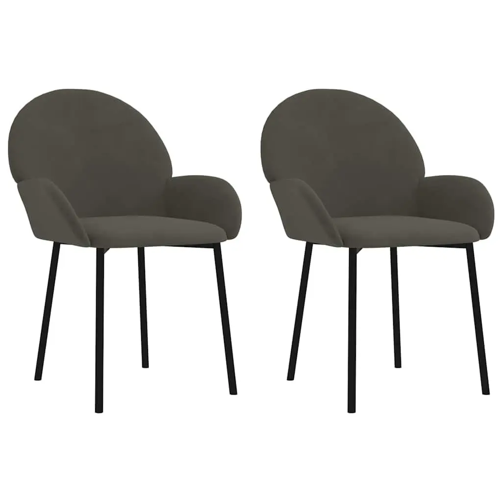 Set of 2 Grey Velvet Dining Chairs with Armrests