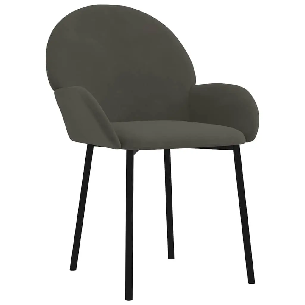 Set of 2 Grey Velvet Dining Chairs with Armrests