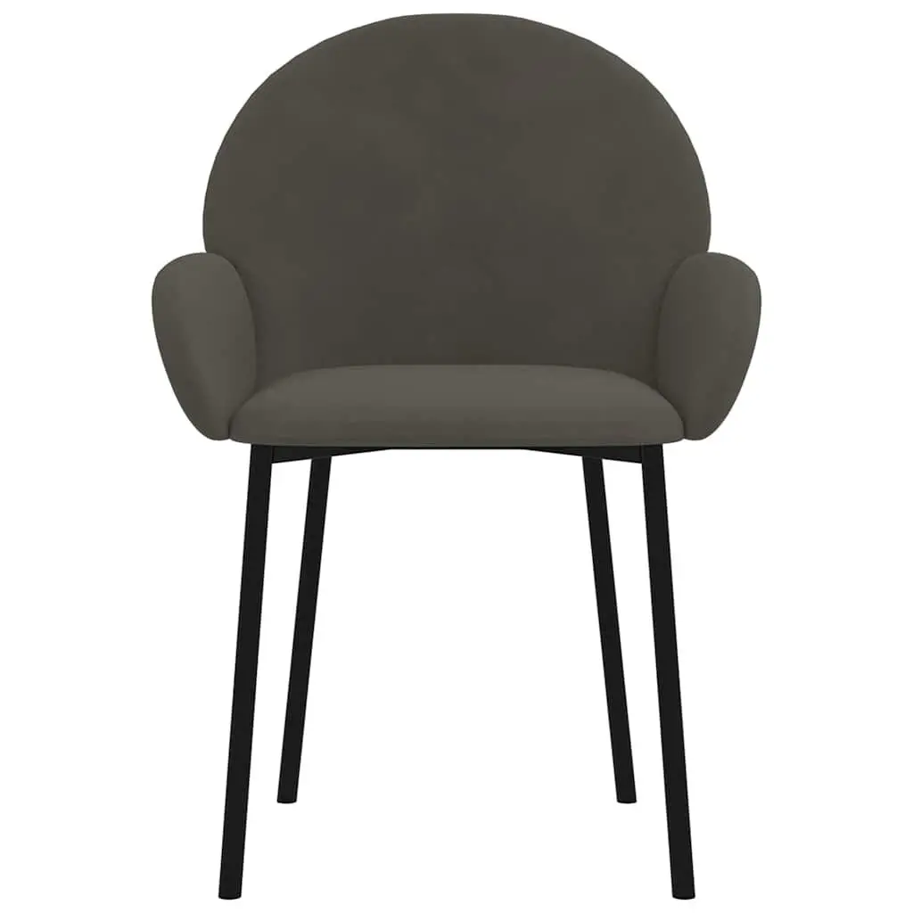 Set of 2 Grey Velvet Dining Chairs with Armrests