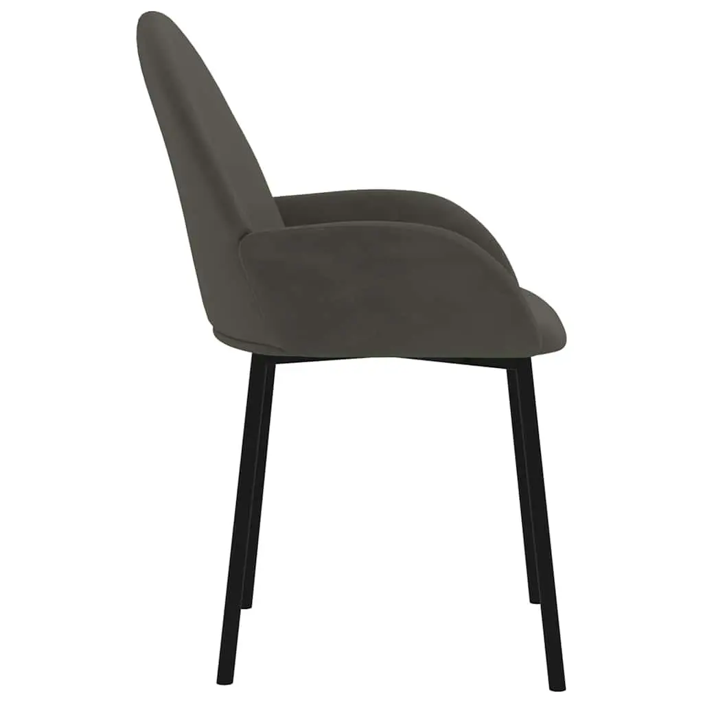 Set of 2 Grey Velvet Dining Chairs with Armrests