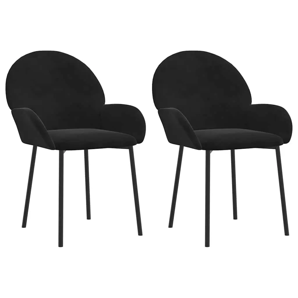 Dining Chairs 2 pcs Black Velvet Kitchen Room Seat Armrest Backrest Padded Foam