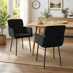 Elegant Black Velvet Dining Chairs, 2-Piece Set