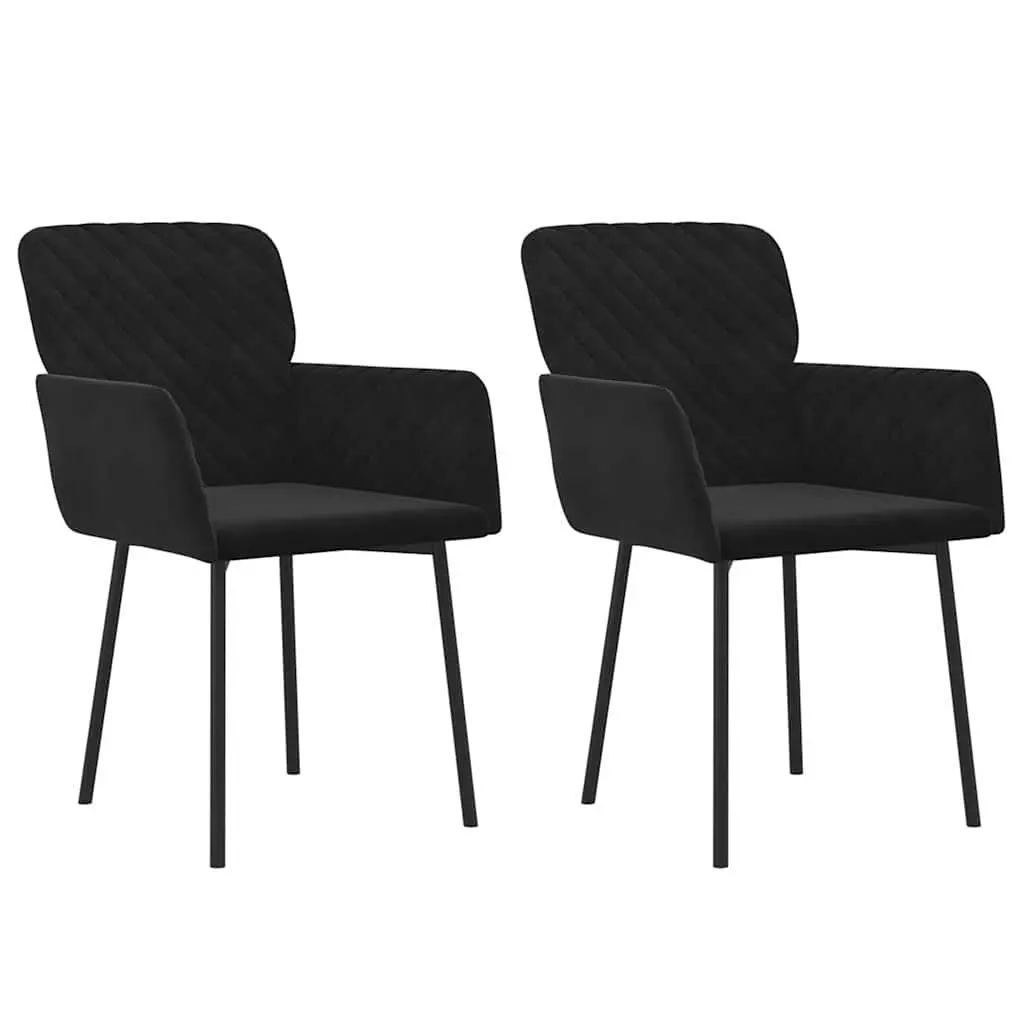 Black Velvet Dining Chairs, 2-Piece Set