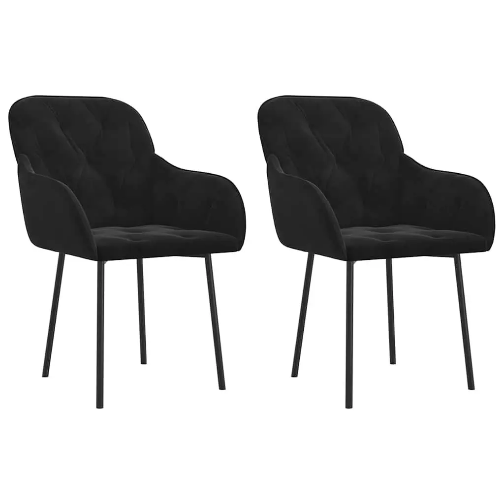 Dining Chairs 2 pcs Black Velvet Kitchen Room Seat Armrest Backrest Padded Foam