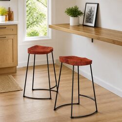 Retro Solid Wood Bar Stools - 2 Piece Set