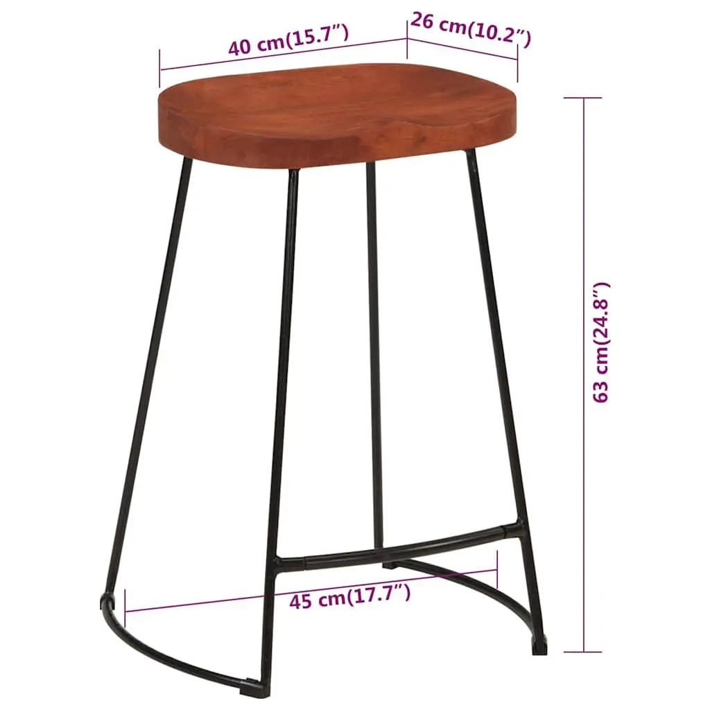Bar Stools 2 pcs Solid Wood Mango Brown Retro Kitchen Counter Seating Furniture