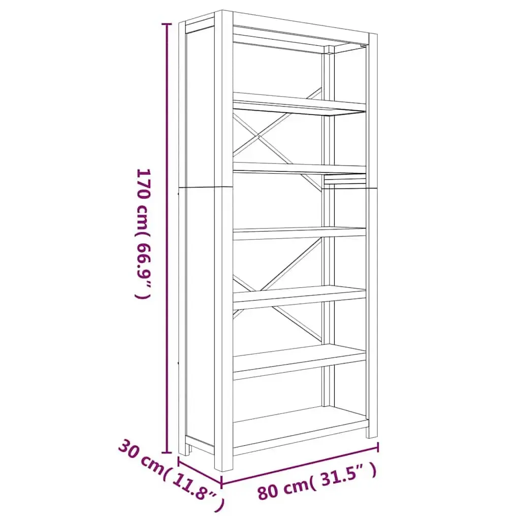 6-Tier Bookcase Rustic Brown 80x30x170cm Solid Acacia Wood Storage Shelving Display