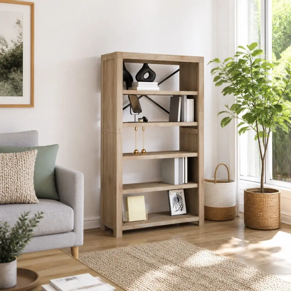 5-Tier Wooden Bookcase with Rustic Brown Finish
