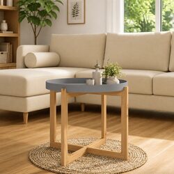 Elegant Grey Coffee Table 53x53x43.5cm with Pinewood Feet