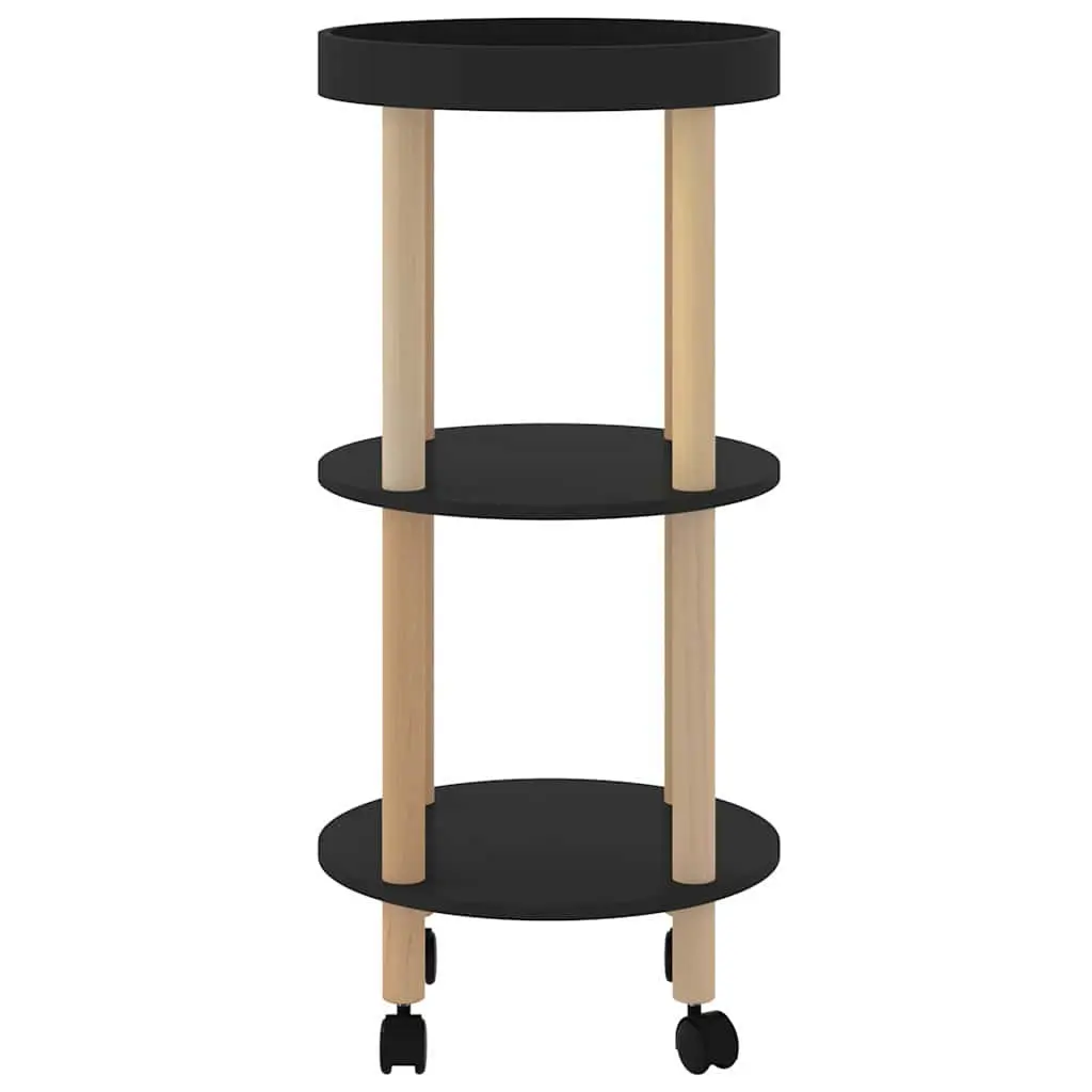 3-Tier Kitchen Trolley Black Engineered Wood Storage Cart Lockable Wheels