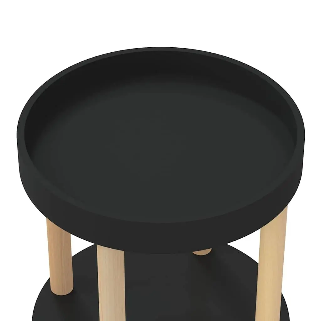 3-Tier Kitchen Trolley Black Engineered Wood Storage Cart Lockable Wheels