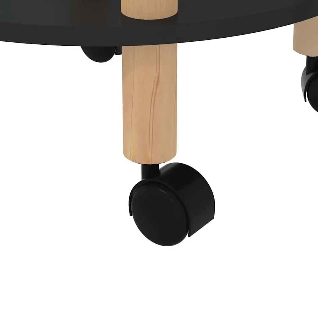 3-Tier Kitchen Trolley Black Engineered Wood Storage Cart Lockable Wheels