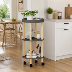 3-Tier Grey Engineered Wood Kitchen Trolley with Wheels