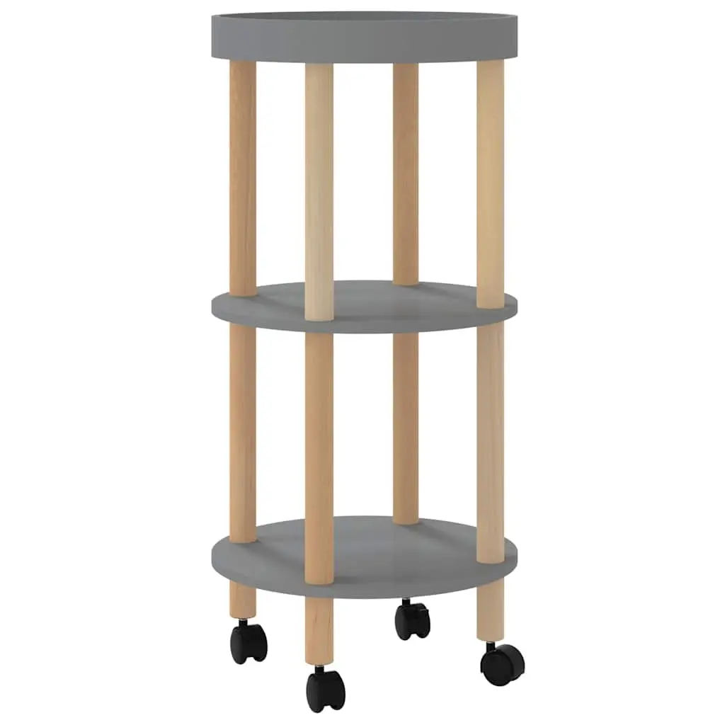 Kitchen Cart Scandinavian Style 3-Tier Grey Engineered Wood Storage Trolley with Lockable Wheels