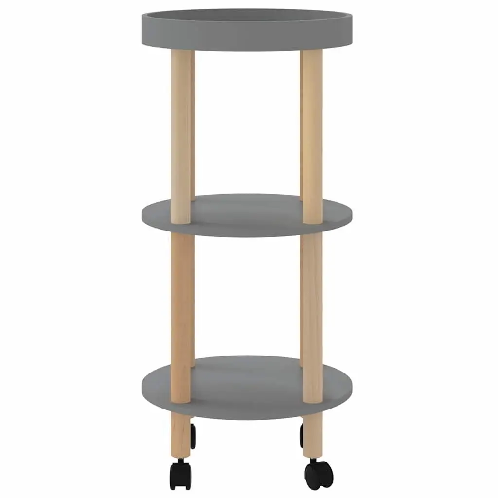 Kitchen Cart Scandinavian Style 3-Tier Grey Engineered Wood Storage Trolley with Lockable Wheels