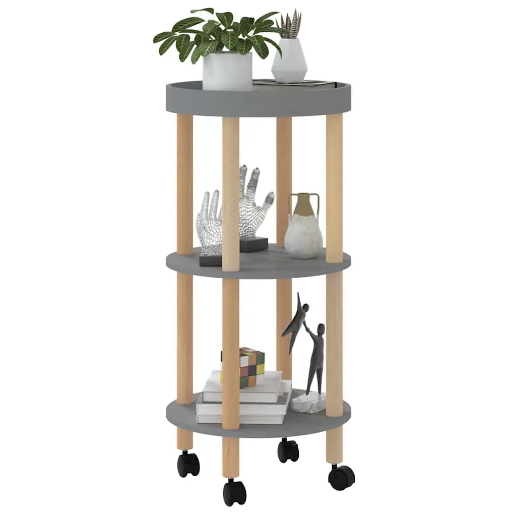 Kitchen Cart Scandinavian Style 3-Tier Grey Engineered Wood Storage Trolley with Lockable Wheels