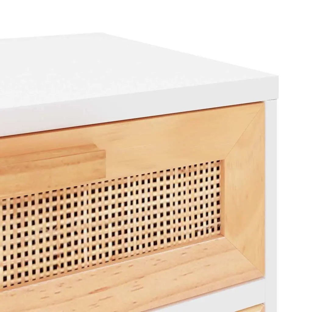 Bedside Table White Engineered Wood Rattan Weaving 1 Drawer Storage Compartment