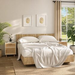 White Solid Pine Wood Bedside Cabinets with Rattan Drawers