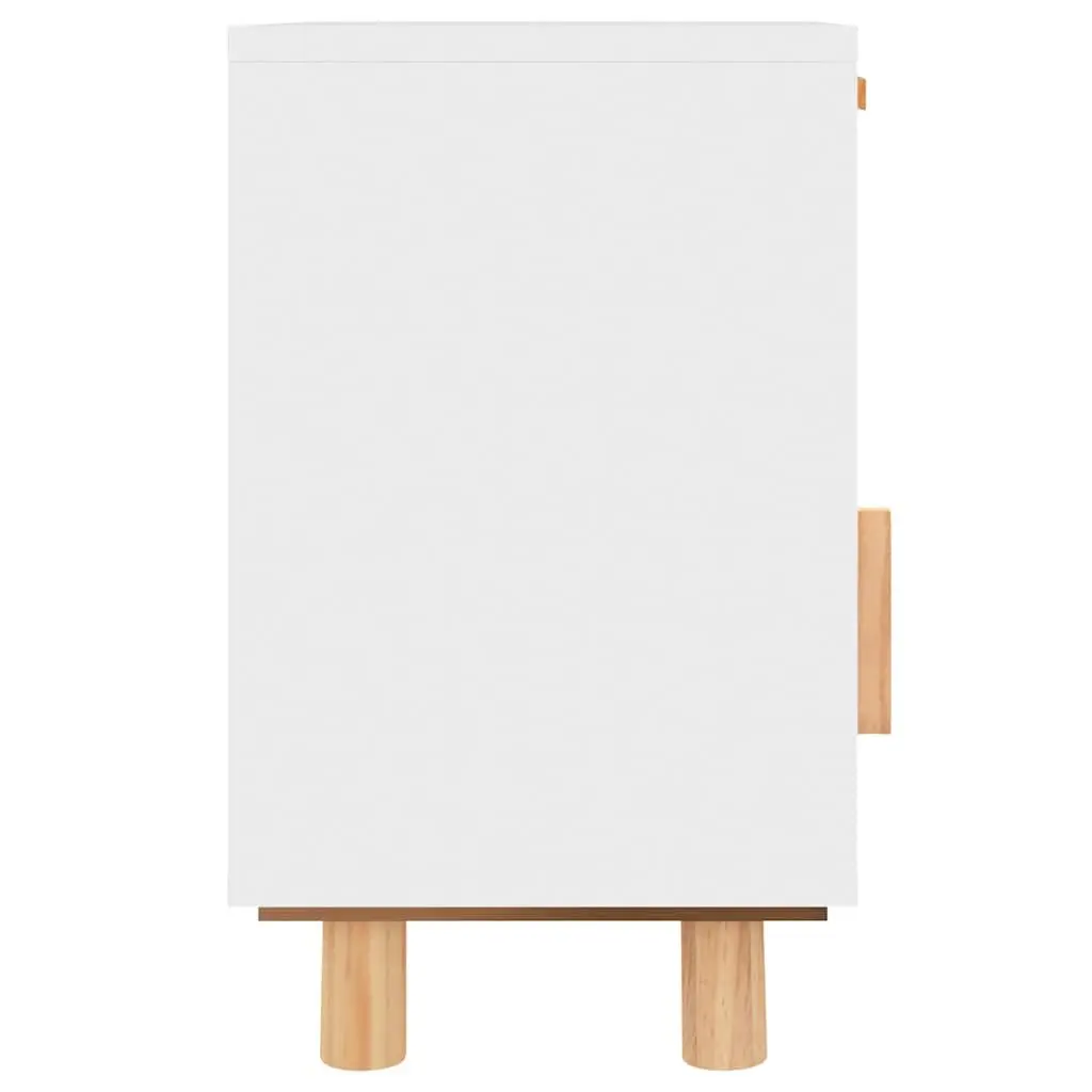 White Solid Pine Wood Bedside Cabinets with Rattan Drawers