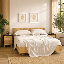 Black Rattan Nightstand Set of 2 with Pine Wood Feet