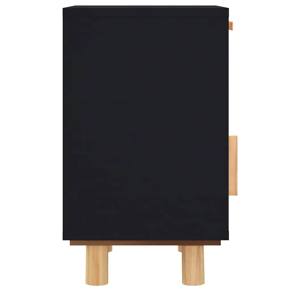 Black Rattan Nightstand Set of 2 with Pine Wood Feet