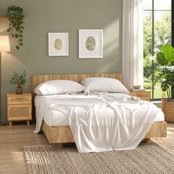 Brown Solid Wood Pine Bedside Cabinets with Rattan Design