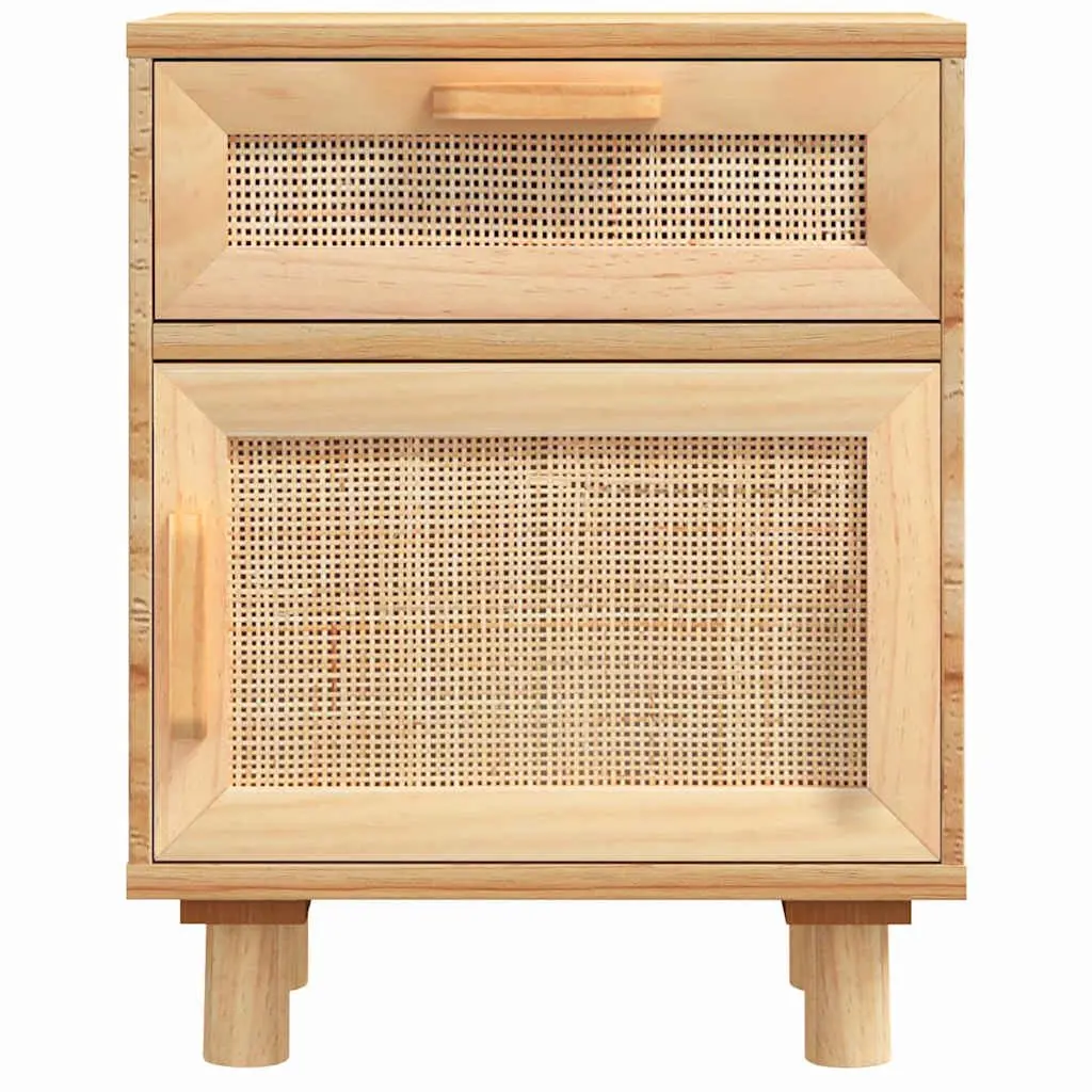 Bedside Cabinet 2 pcs Brown Solid Wood Pine Rattan Storage Drawer Nightstand