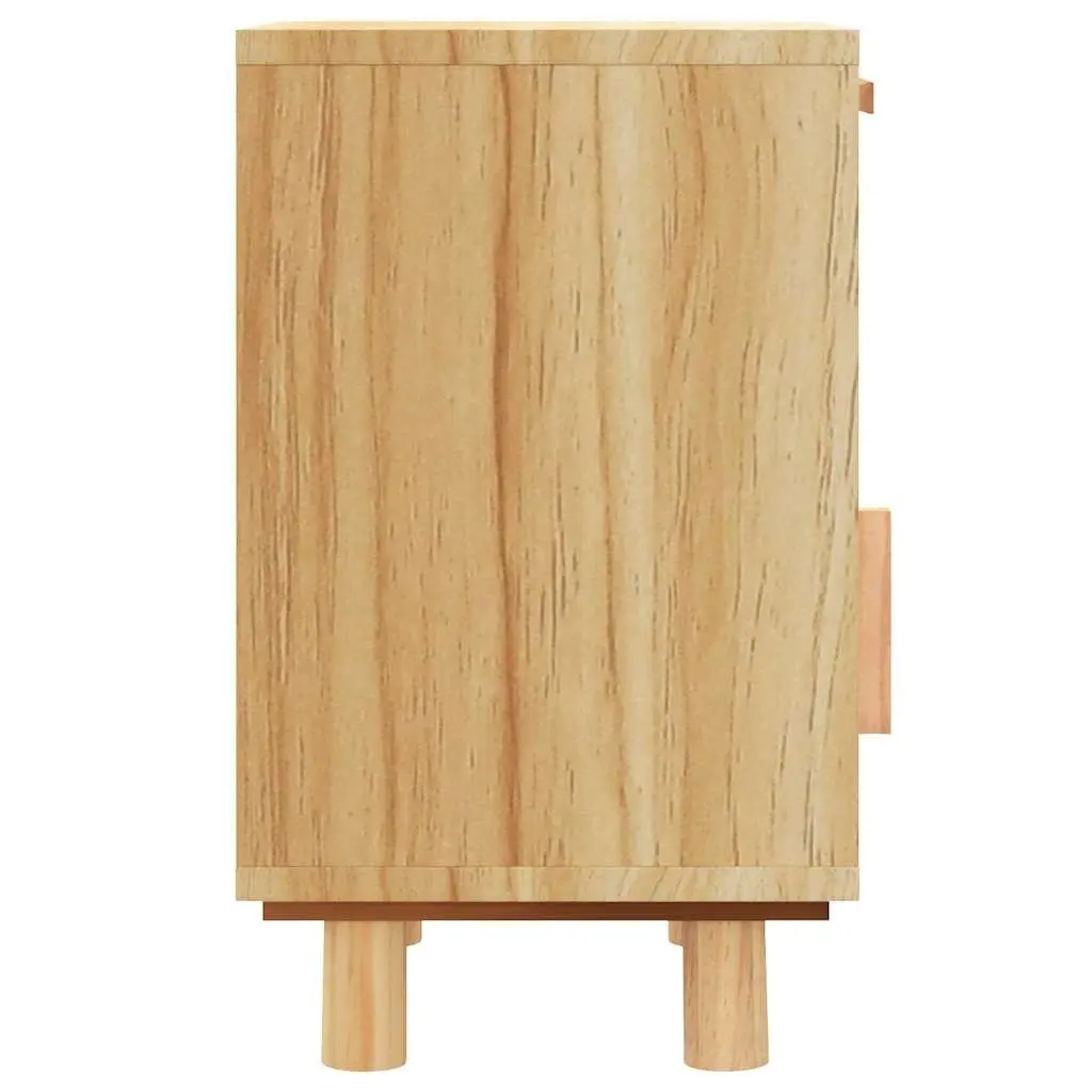 Bedside Cabinet 2 pcs Brown Solid Wood Pine Rattan Storage Drawer Nightstand